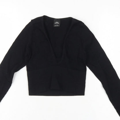 Urban Outfitters Women Black XS Cropped V-Neck Knit Long Sleeve Blouse