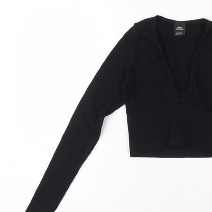 Urban Outfitters Women Black XS Cropped V-Neck Knit Long Sleeve Blouse