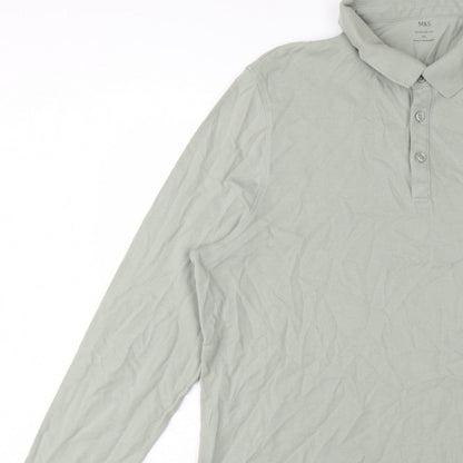 Marks and Spencer Men Green 3XL Regular Fit Long Sleeve Polo Shirt