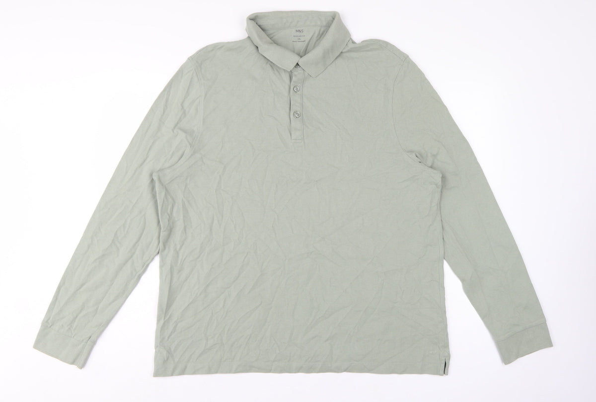 Marks and Spencer Men Green 3XL Regular Fit Long Sleeve Polo Shirt