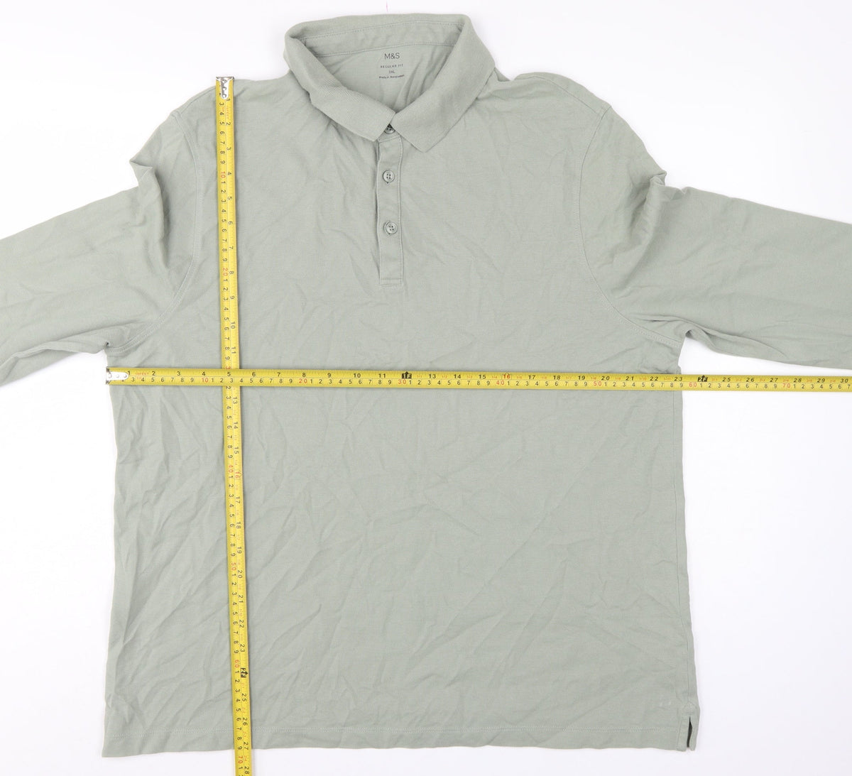 Marks and Spencer Men Green 3XL Regular Fit Long Sleeve Polo Shirt