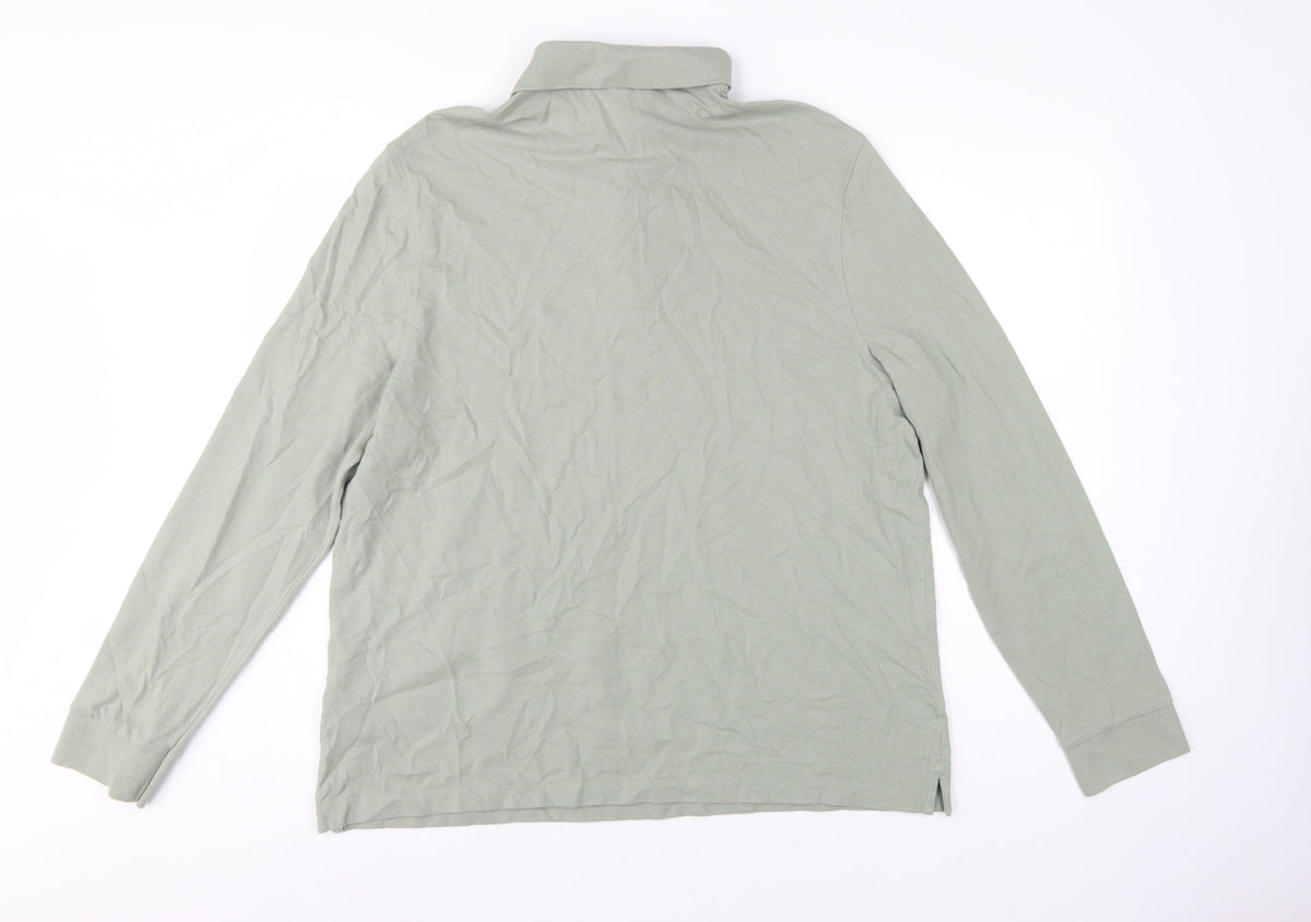 Marks and Spencer Men Green 3XL Regular Fit Long Sleeve Polo Shirt