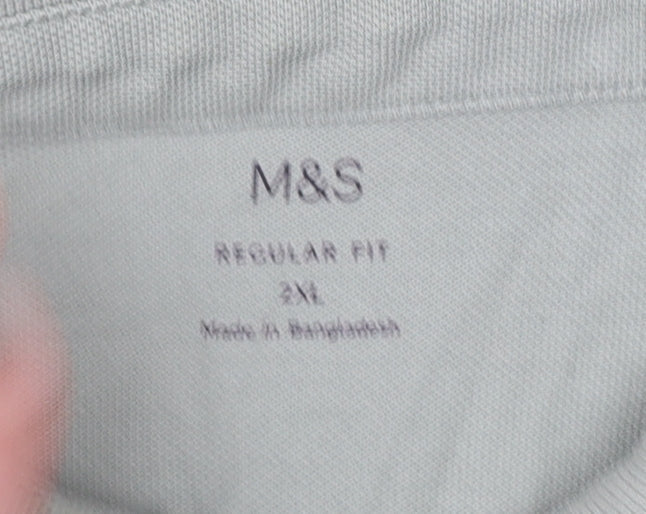 Marks and Spencer Men Green 3XL Regular Fit Long Sleeve Polo Shirt