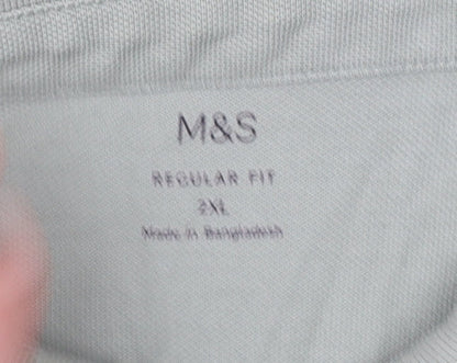 Marks and Spencer Men Green 3XL Regular Fit Long Sleeve Polo Shirt