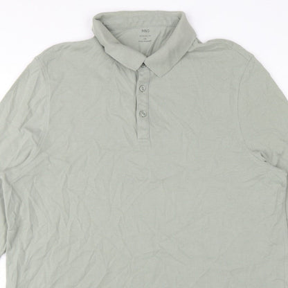 Marks and Spencer Men Green 3XL Regular Fit Long Sleeve Polo Shirt