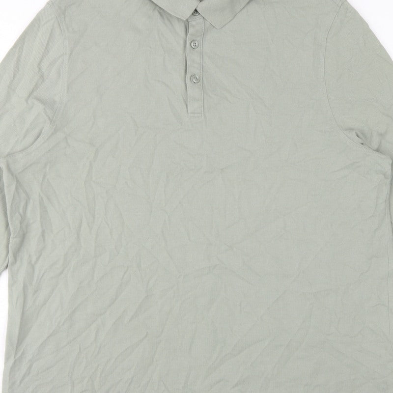 Marks and Spencer Men Green 3XL Regular Fit Long Sleeve Polo Shirt