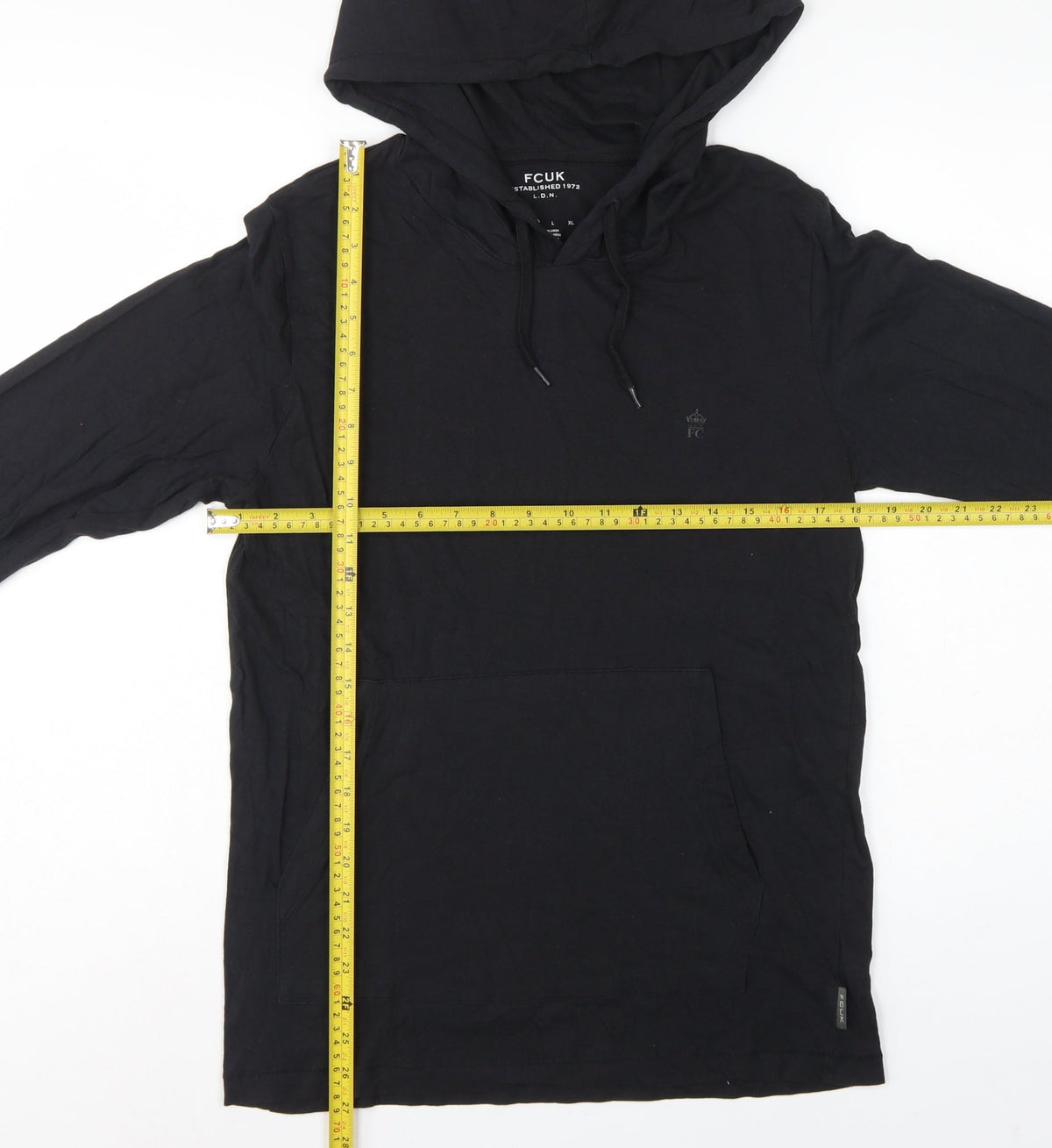 FCUK Men’s Black M Pullover Hoodie Logo Cotton Pocket