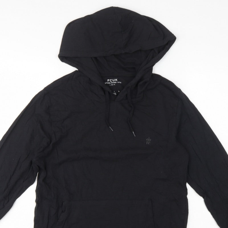 FCUK Men’s Black M Pullover Hoodie Logo Cotton Pocket