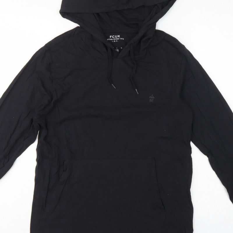 FCUK Men’s Black M Pullover Hoodie Logo Cotton Pocket