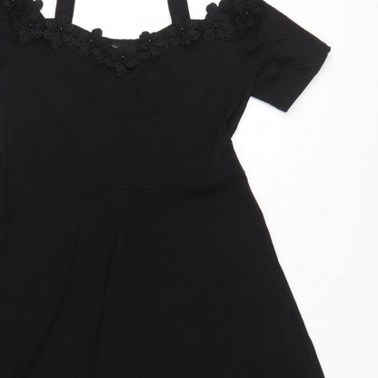 Dorothy Perkins Women Black UK 16 Fit & Flare Cold Shoulder Midi Dress
