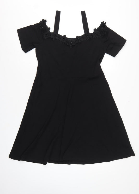 Dorothy Perkins Women Black UK 16 Fit & Flare Cold Shoulder Midi Dress