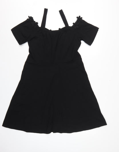 Dorothy Perkins Women Black UK 16 Fit & Flare Cold Shoulder Midi Dress
