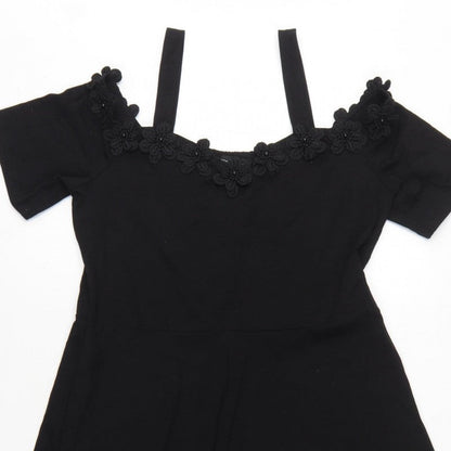 Dorothy Perkins Women Black UK 16 Fit & Flare Cold Shoulder Midi Dress