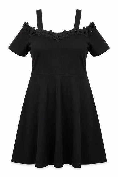 Dorothy Perkins Women Black UK 16 Fit & Flare Cold Shoulder Midi Dress