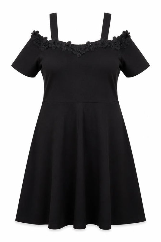 Dorothy Perkins Women Black UK 16 Fit & Flare Cold Shoulder Midi Dress