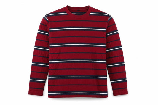 Front view of Uniqlo unisex adults red l basic striped cotton long sleeve t-shirt