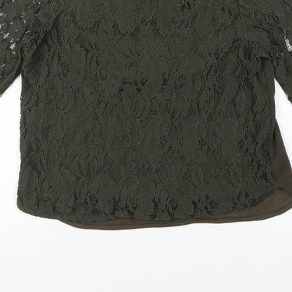 H&M Women Green UK 12 Floral Lace Long Sleeve Lined Blouse