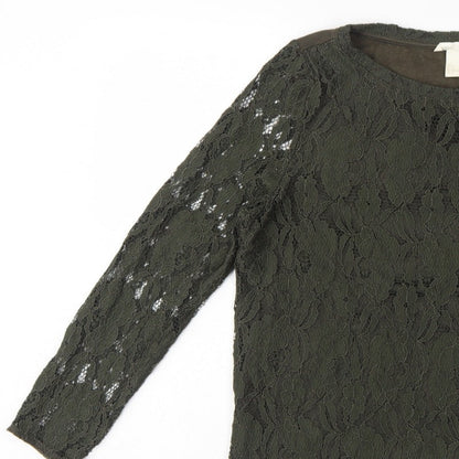 H&M Women Green UK 12 Floral Lace Long Sleeve Lined Blouse