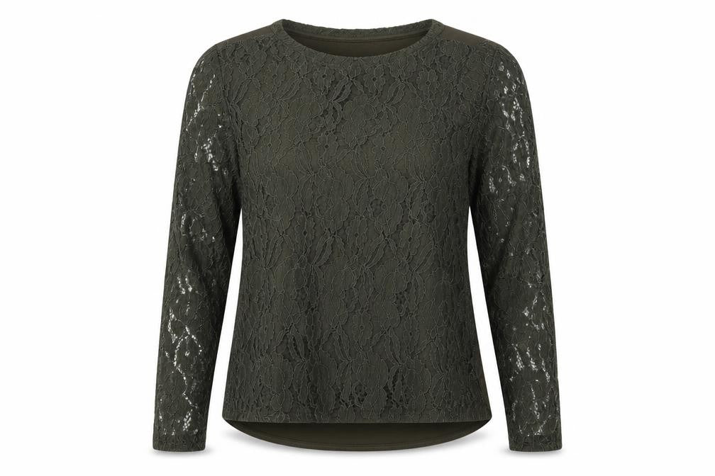 H&M Women Green UK 12 Floral Lace Long Sleeve Lined Blouse