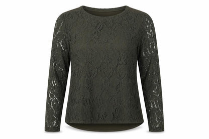 H&M Women Green UK 12 Floral Lace Long Sleeve Lined Blouse