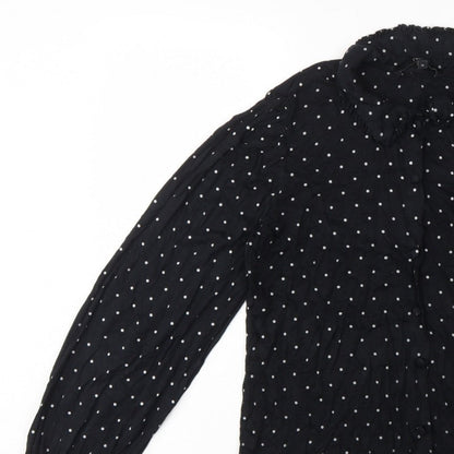 Next Women's Black Polka Dot Ruffle Button-Up Blouse UK 14 Long Sleeve
