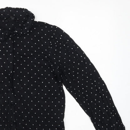 Next Women's Black Polka Dot Ruffle Button-Up Blouse UK 14 Long Sleeve