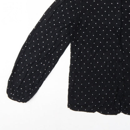 Next Women's Black Polka Dot Ruffle Button-Up Blouse UK 14 Long Sleeve