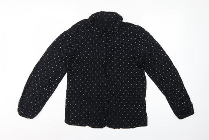 Next Women's Black Polka Dot Ruffle Button-Up Blouse UK 14 Long Sleeve