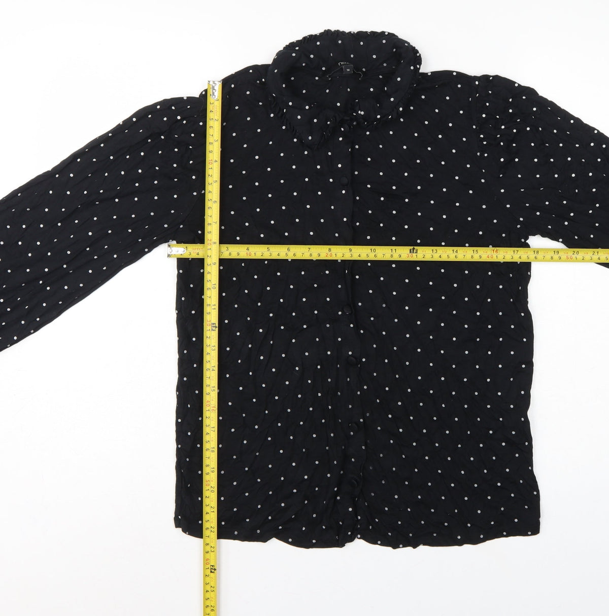 Next Women's Black Polka Dot Ruffle Button-Up Blouse UK 14 Long Sleeve