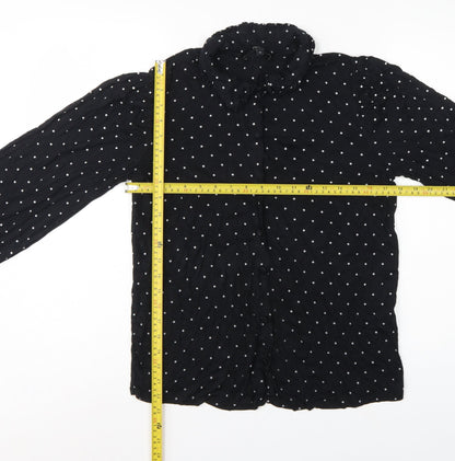 Next Women's Black Polka Dot Ruffle Button-Up Blouse UK 14 Long Sleeve