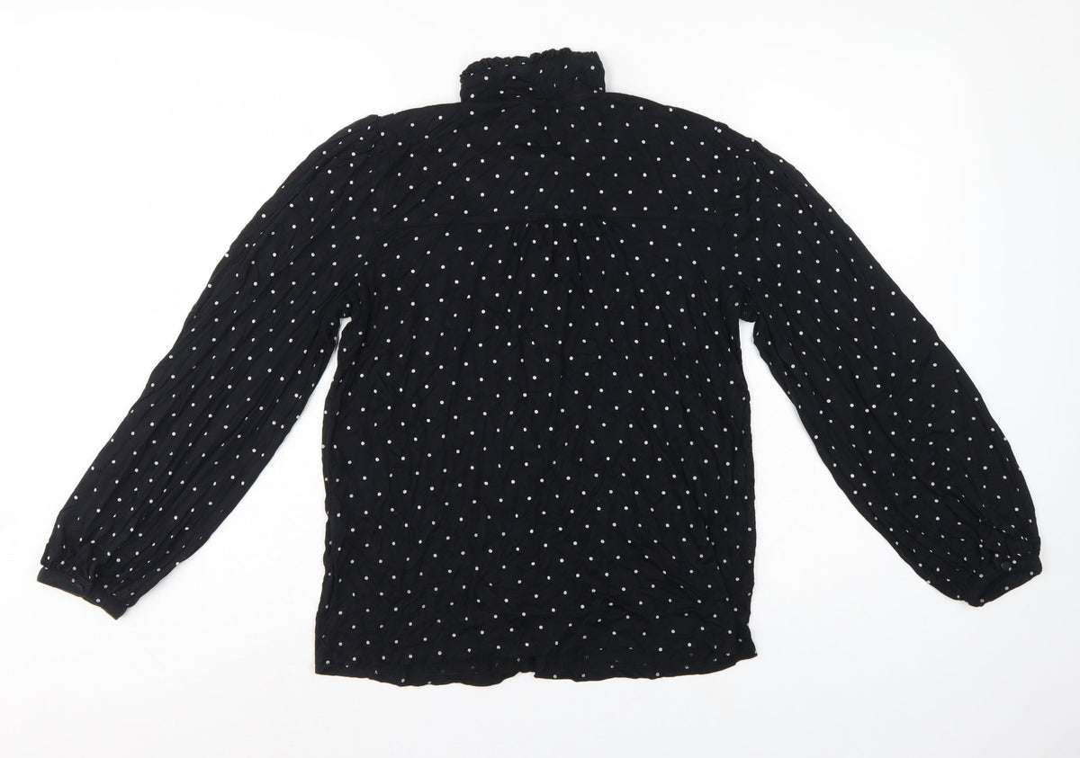 Next Women's Black Polka Dot Ruffle Button-Up Blouse UK 14 Long Sleeve