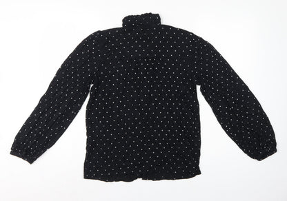 Next Women's Black Polka Dot Ruffle Button-Up Blouse UK 14 Long Sleeve