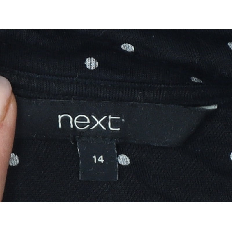 Next Women's Black Polka Dot Ruffle Button-Up Blouse UK 14 Long Sleeve