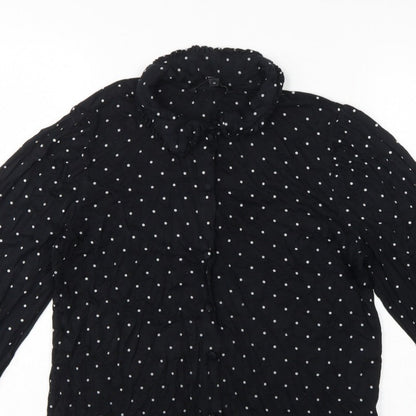 Next Women's Black Polka Dot Ruffle Button-Up Blouse UK 14 Long Sleeve