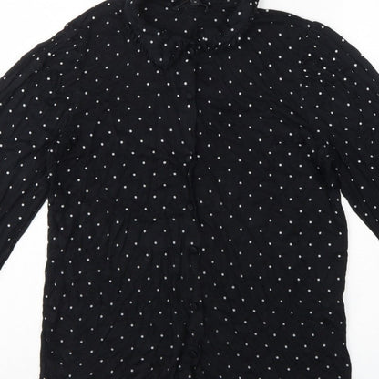 Next Women's Black Polka Dot Ruffle Button-Up Blouse UK 14 Long Sleeve
