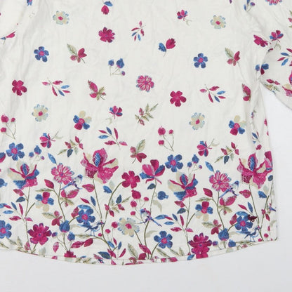 Country Rose Women’s Ivory Floral Cotton M 3/4 Sleeve Blouse