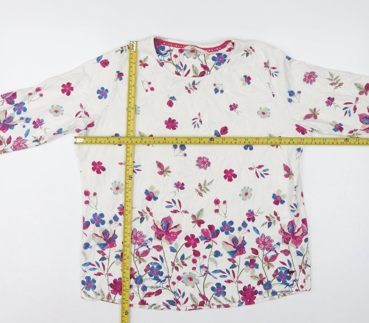 Country Rose Women’s Ivory Floral Cotton M 3/4 Sleeve Blouse