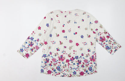 Country Rose Women’s Ivory Floral Cotton M 3/4 Sleeve Blouse