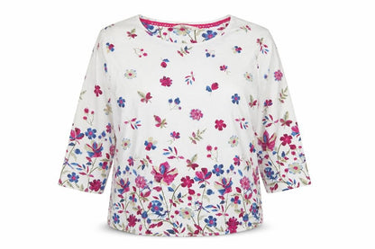 Country Rose Women’s Ivory Floral Cotton M 3/4 Sleeve Blouse