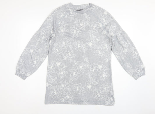 M&S Women Grey Floral Jersey Balloon Sleeve Top UK 10