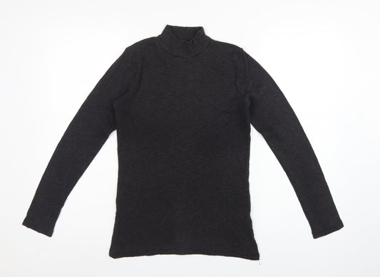 FatFace Women Black UK 10 Basic Rib Knit Roll Neck Long Sleeve Top