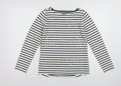 Joules Women White Black Striped Boat Neck Cotton Long Sleeve Top UK 6