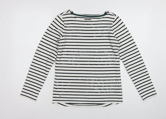 Joules Women White Black Striped Boat Neck Cotton Long Sleeve Top UK 6