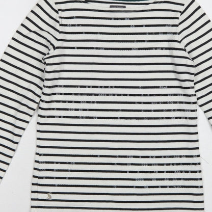 Joules Women White Black Striped Boat Neck Cotton Long Sleeve Top UK 6