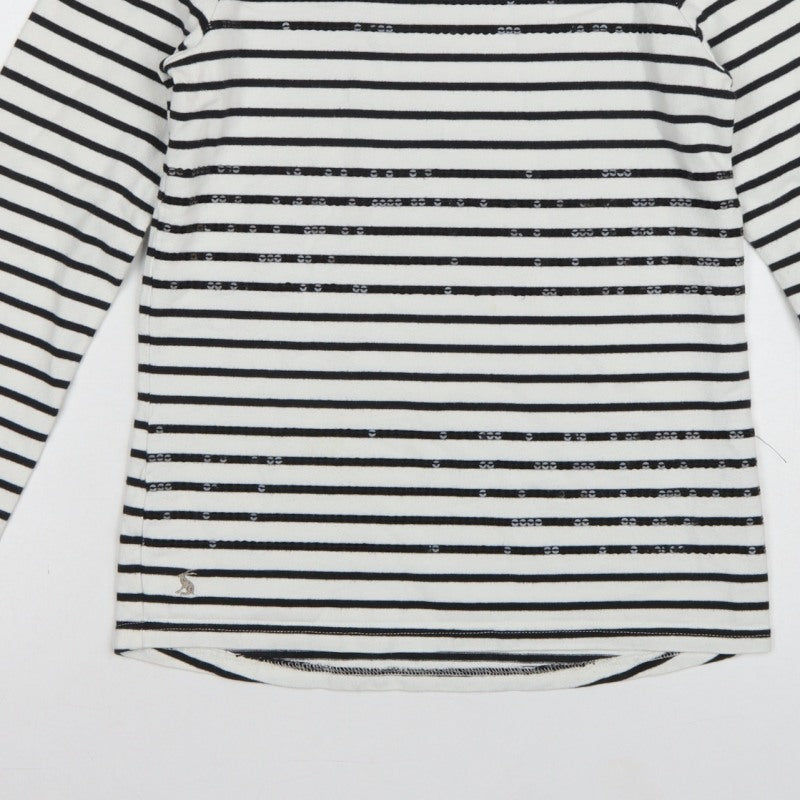 Joules Women White Black Striped Boat Neck Cotton Long Sleeve Top UK 6