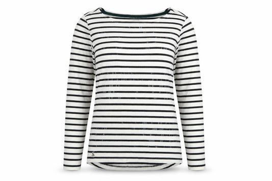 Joules Women White Black Striped Boat Neck Cotton Long Sleeve Top UK 6