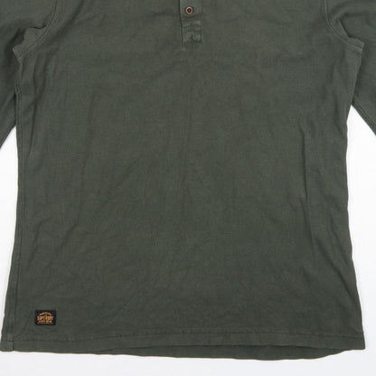 Superdry Men's Green XL Long Sleeve Waffle Henley T-Shirt Button Logo
