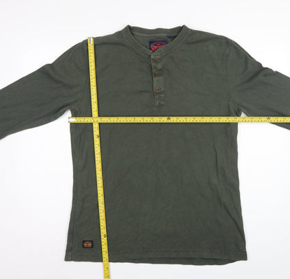 Superdry Men's Green XL Long Sleeve Waffle Henley T-Shirt Button Logo