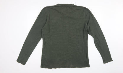 Superdry Men's Green XL Long Sleeve Waffle Henley T-Shirt Button Logo