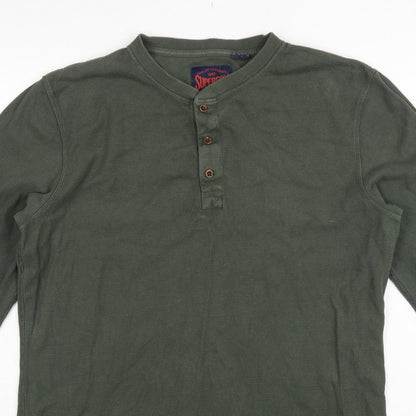 Superdry Men's Green XL Long Sleeve Waffle Henley T-Shirt Button Logo